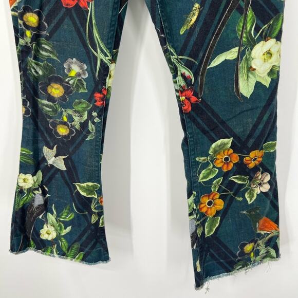 PatBo High Rise Floral Multi-Printed Kick Flare Cropped Jeans Raw Hem - Picture 4 of 8